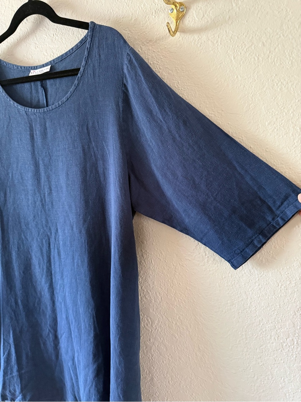 Bryn Walker 100% Linen Navy Blue Tunic Dress Size L Pockets Half Sleeve - Picture 2 of 9